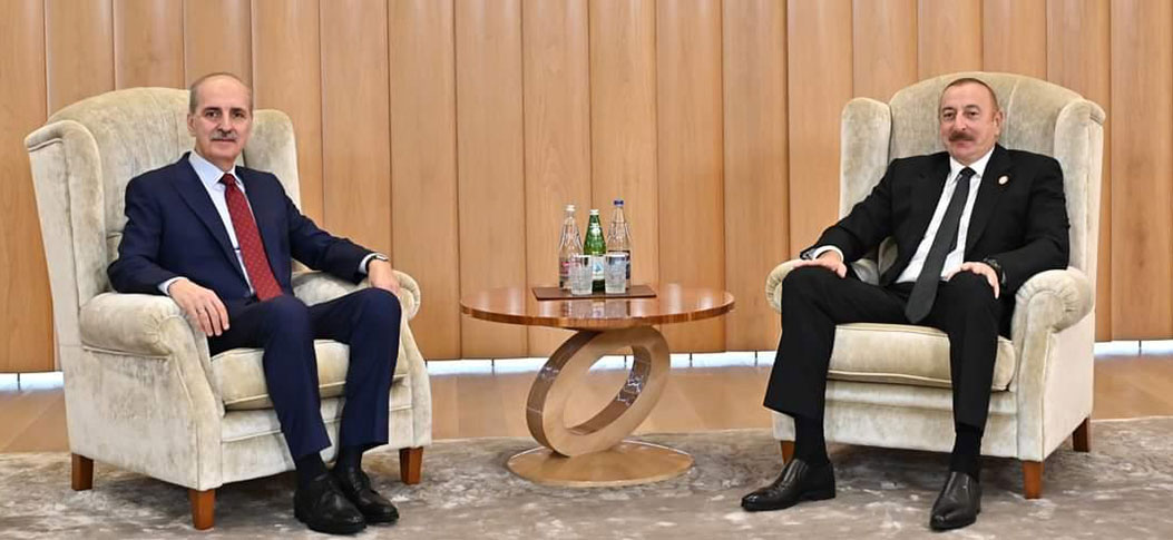 Azerbaycan Cumhurbaşkanı İlham Aliyev, Yeni Azerbaycan Partisinin 30. kuruluş yılı etkinliğine katılmak üzere Bakü'de bulunan Genel Başkanvekili Numan Kurtulmuş'u kabul etti
